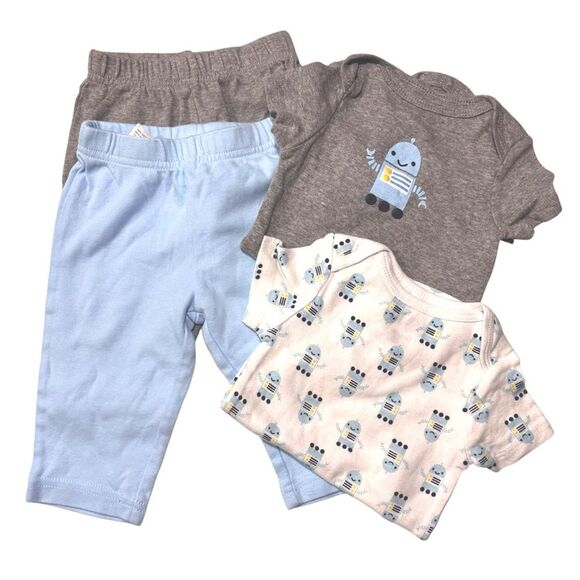 CIRCO | 4-Piece Onesies Pants Baby Set, Light Blue Grey White 6-9M - Picture 1 of 13